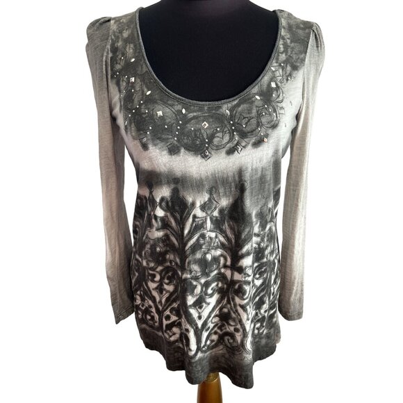 RXB Gray & Black Long Sleeve Top With Silver Studs, Size Large - Picture 1 of 7